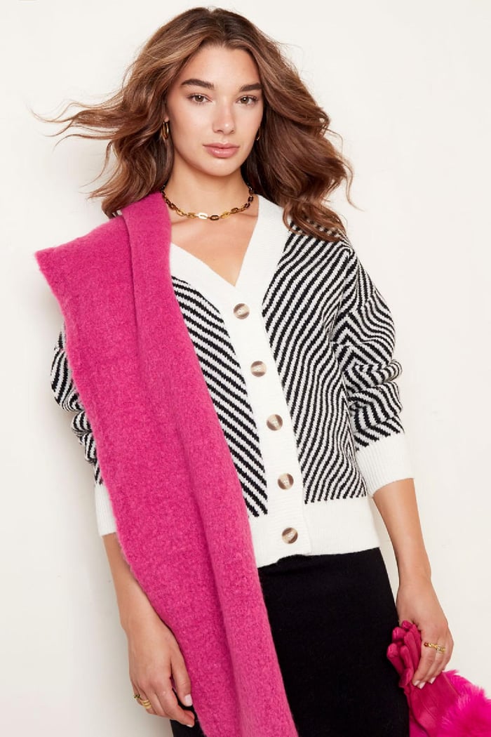 Cardigan en maille rayé noir et blanc Noir & White S/M h5Image4
